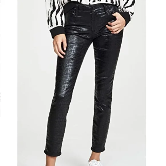 FRAME Le High Skinny Cropped Croc-effect Mid-Rise Skinny Jeans Black Size 28 - Picture 3 of 14